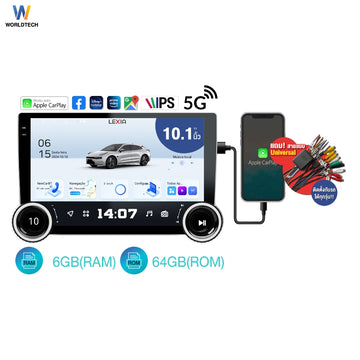 Worldtech จอแอนดรอยด์ติดรถยนต์ 10.1 นิ้ว Ram 6 Rom 64 GB พร้อมปุ่มปรับการทำงาน ฟรีสาย Universal รุ่น LX-DDNDK10AND-6GB_CARPLAY